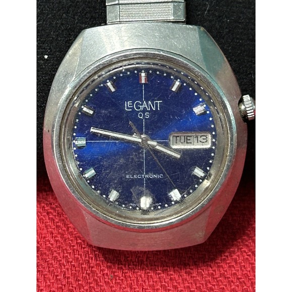 Vintage‎ Legant QS Electronic Watch Day Date Blue Dial Needs Batteries main image 10